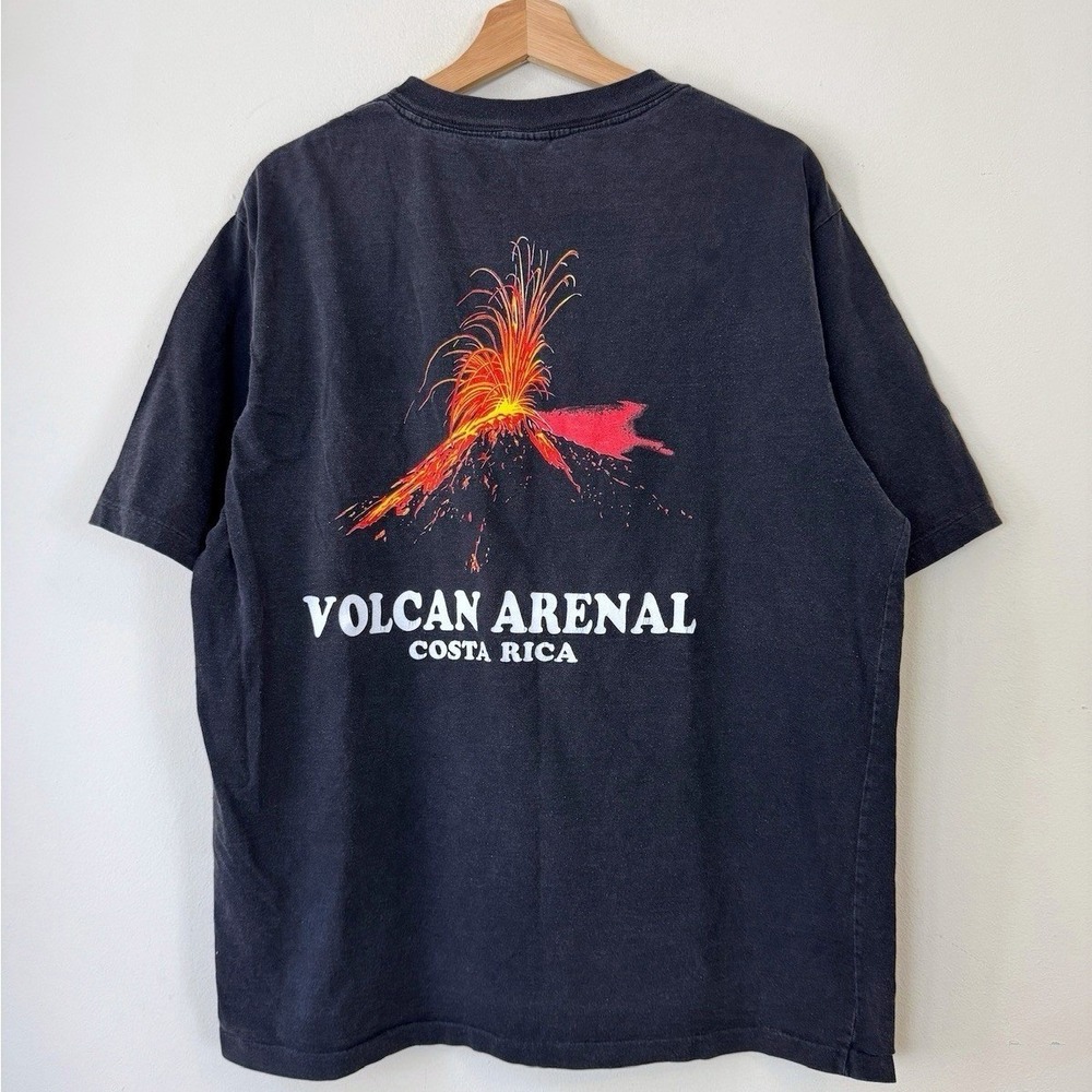 Vintage 90's Costa Rica Arenal Observatory Nature Volcano Black Tee Shirt - XL